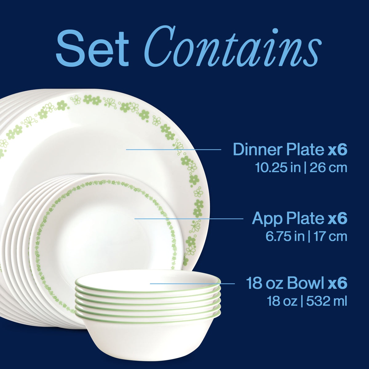 Corelle® Spring Blossom Green 18-piece Dinnerware Set, Service for 6 - Image 3
